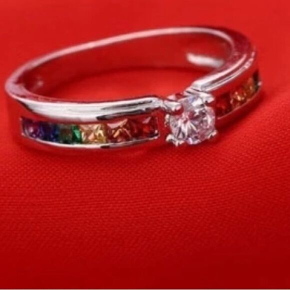 925 Sterling Silver Diamond Solitaire Multicolor Diamond Ring Great Grad Gift! - Picture 5 of 5